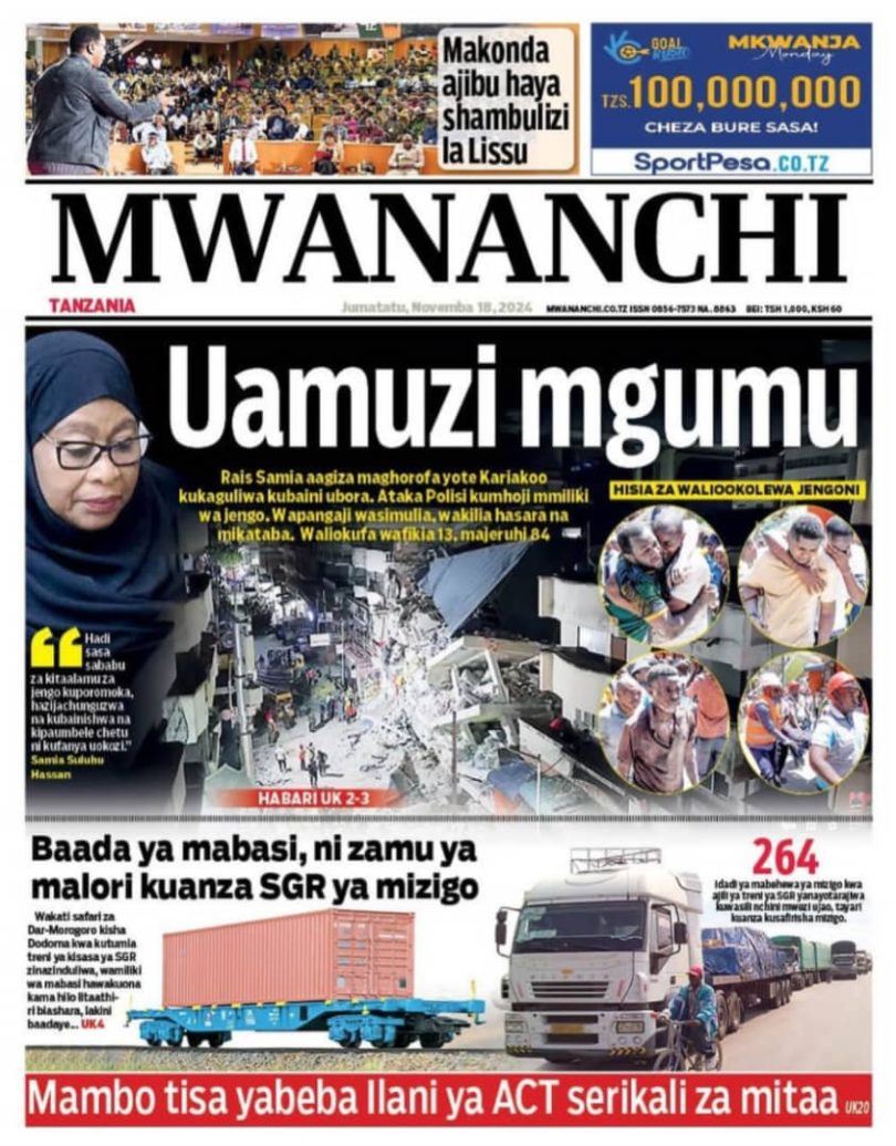 HABARI MOTO MOTO KATIKA MAGAZETI YA LEO NOVEMBA 18,2024