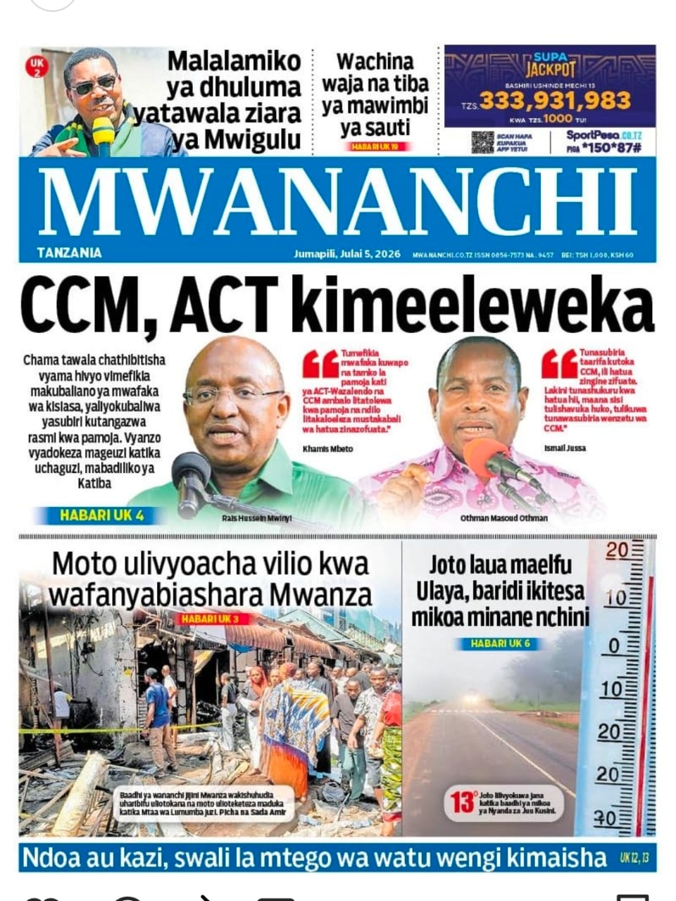 PATA HABARI MOTO MOTO KATIKA MAGAZETI YA LEO JUMAPILI JULAI 5,2026