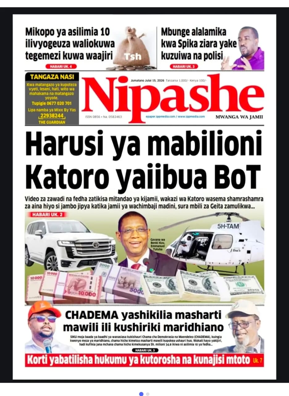 PATA HABARI MOTO MOTO KATIKA MAGAZETI YA LEO JUMATANO JULAI 15,2026