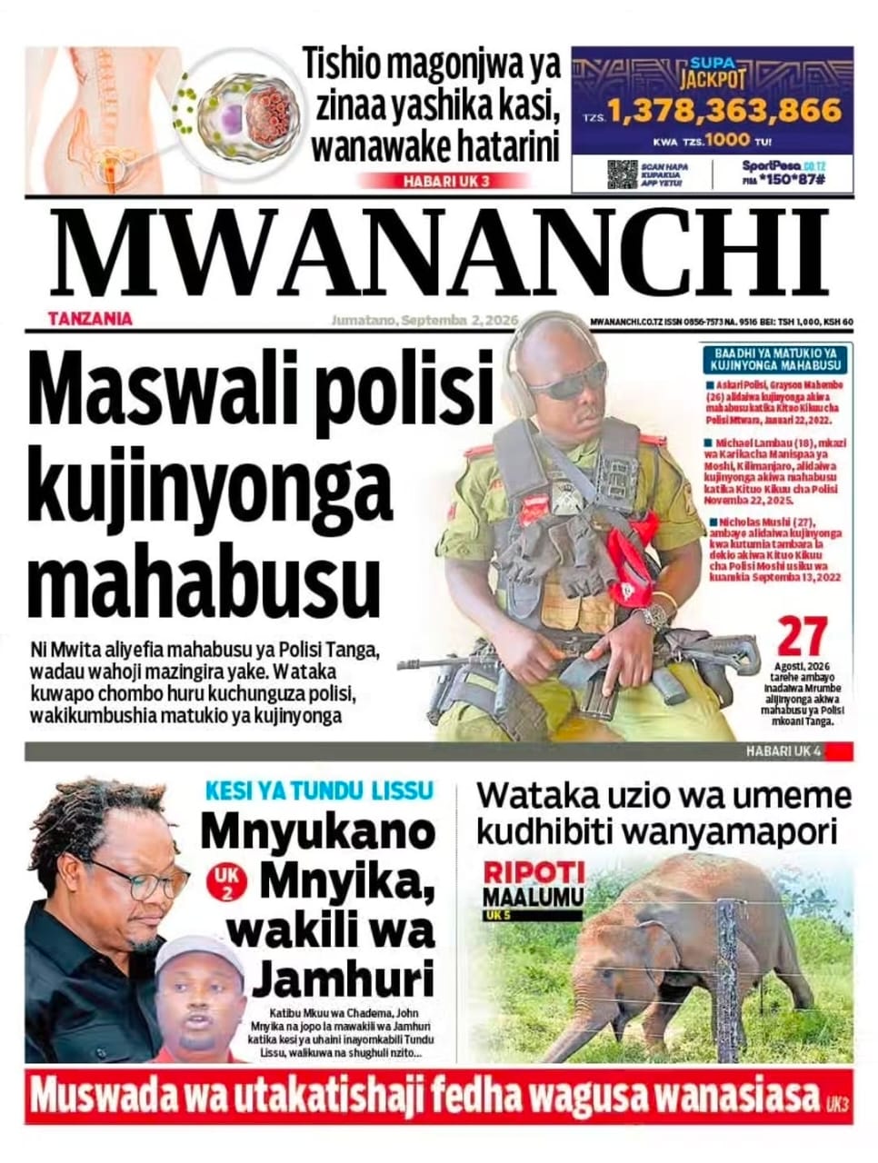 PATA HABARI MOTO MOTO KATIKA MAGAZETI YA LEO JUMATANO SEPTEMBA 2,2026
