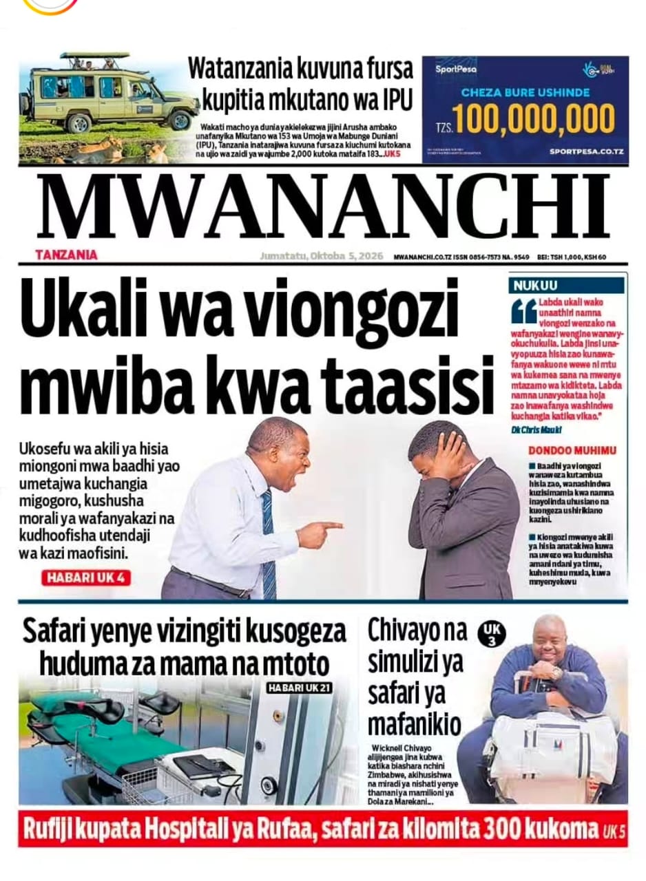 PATA HABARI MOTO MOTO KATIKA MAGAZETI YA LEO JUMATATU OKTOBA 5,2026