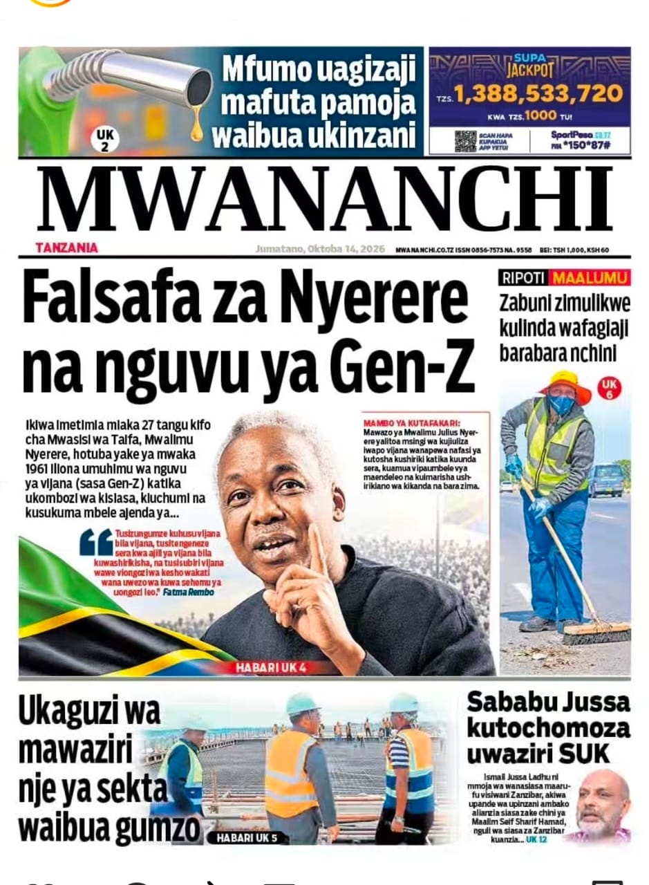 PATA HABARI MOTO MOTO KATIKA MAGAZETI YA LEO JUMATANO OKTOBA 14,2026
