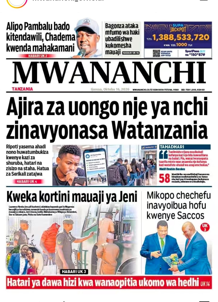 PATA HABARI MOTO MOTO KATIKA MAGAZETI YA LEO IJUMAA OKTOBA 16,2026